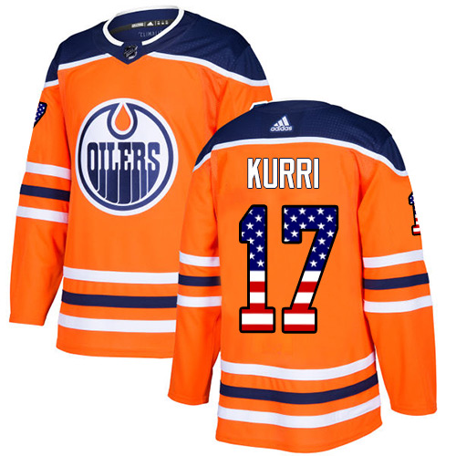 Adidas Oilers #17 Jari Kurri Orange Home Authentic USA Flag Stitched NHL Jersey - Click Image to Close